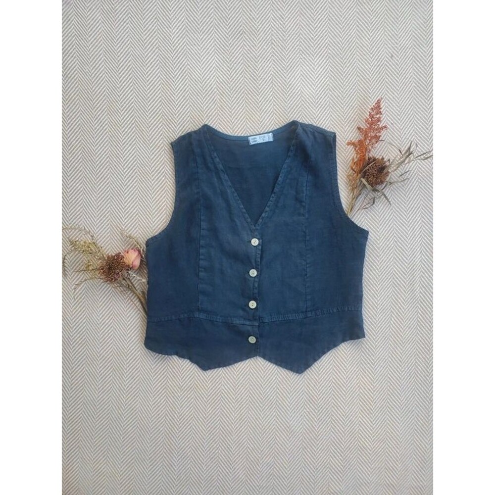 Navy Linen Vest Made in Italy Size L